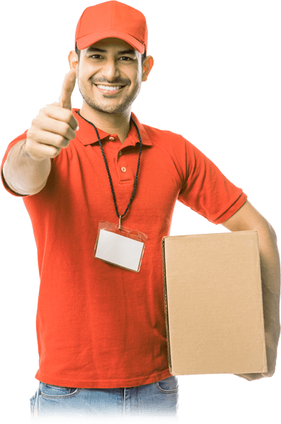 Delivery professional holding cargo box